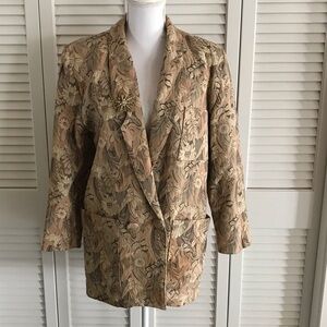 Vintage Jeeh French Cream and Brown Floral Brocade Blazer Jacket Size 8